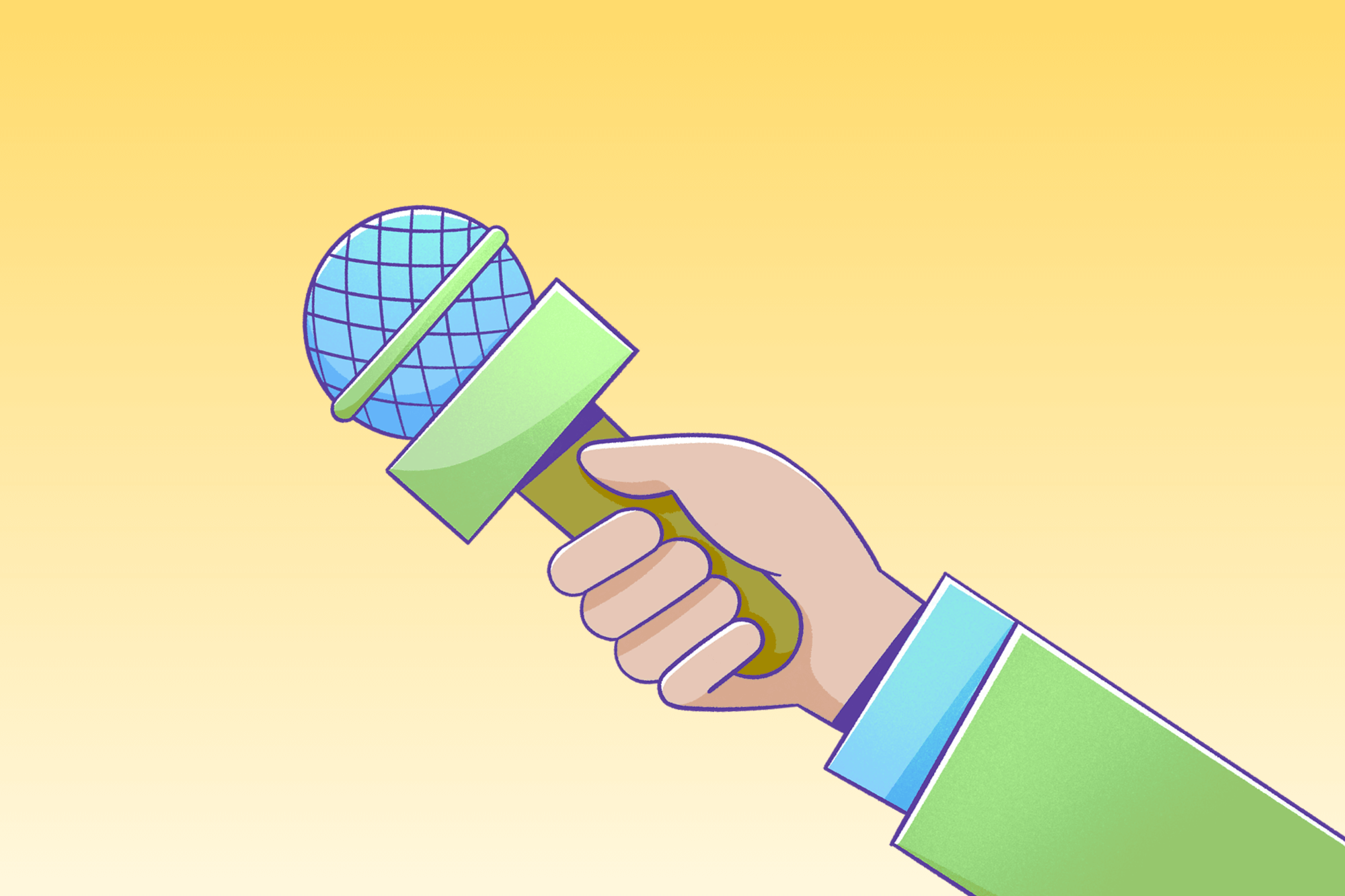 Zeichnung einer Hand, die ein Mikro zum Interview ausstreckt